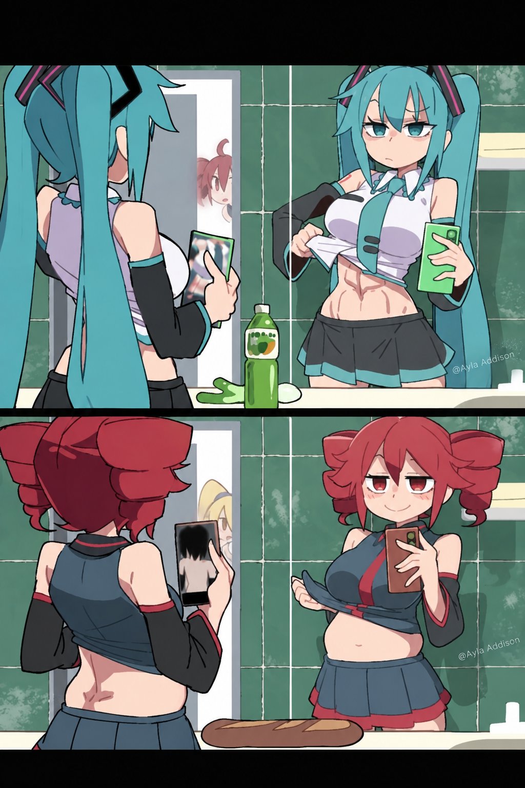 初音未来“镜子自拍”风格同人图，创意构图